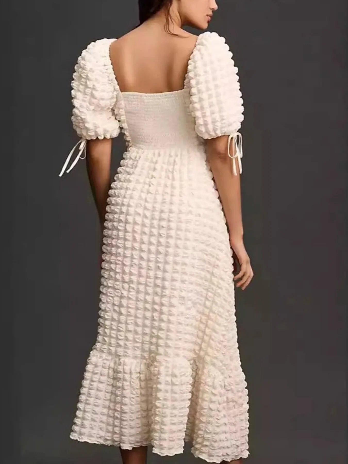 Hazel Blues® |  Textured Sweetheart Neck Short Sleeve Dress