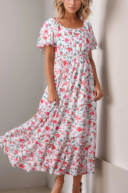 Hazel Blues® |  Floral Short Puff Sleeve Tiered Dress