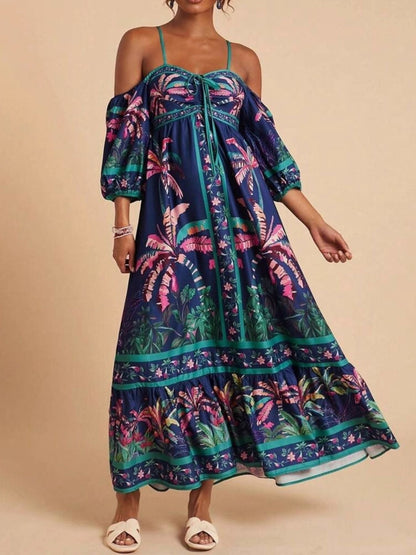 Hazel Blues® |  Tropical Print Spaghetti Strap Maxi Dress