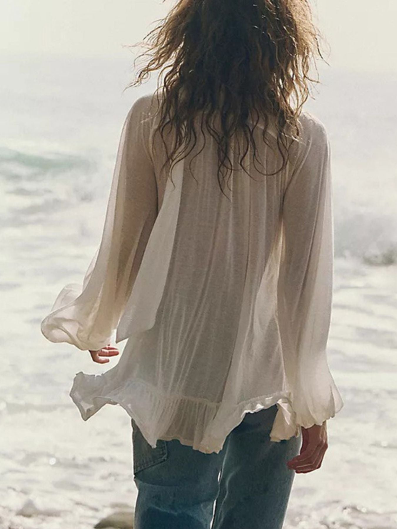 Hazel Blues® | Sheer Ruffle Trim Beach Cover-Up