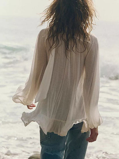 Hazel Blues® | Sheer Ruffle Trim Beach Cover-Up