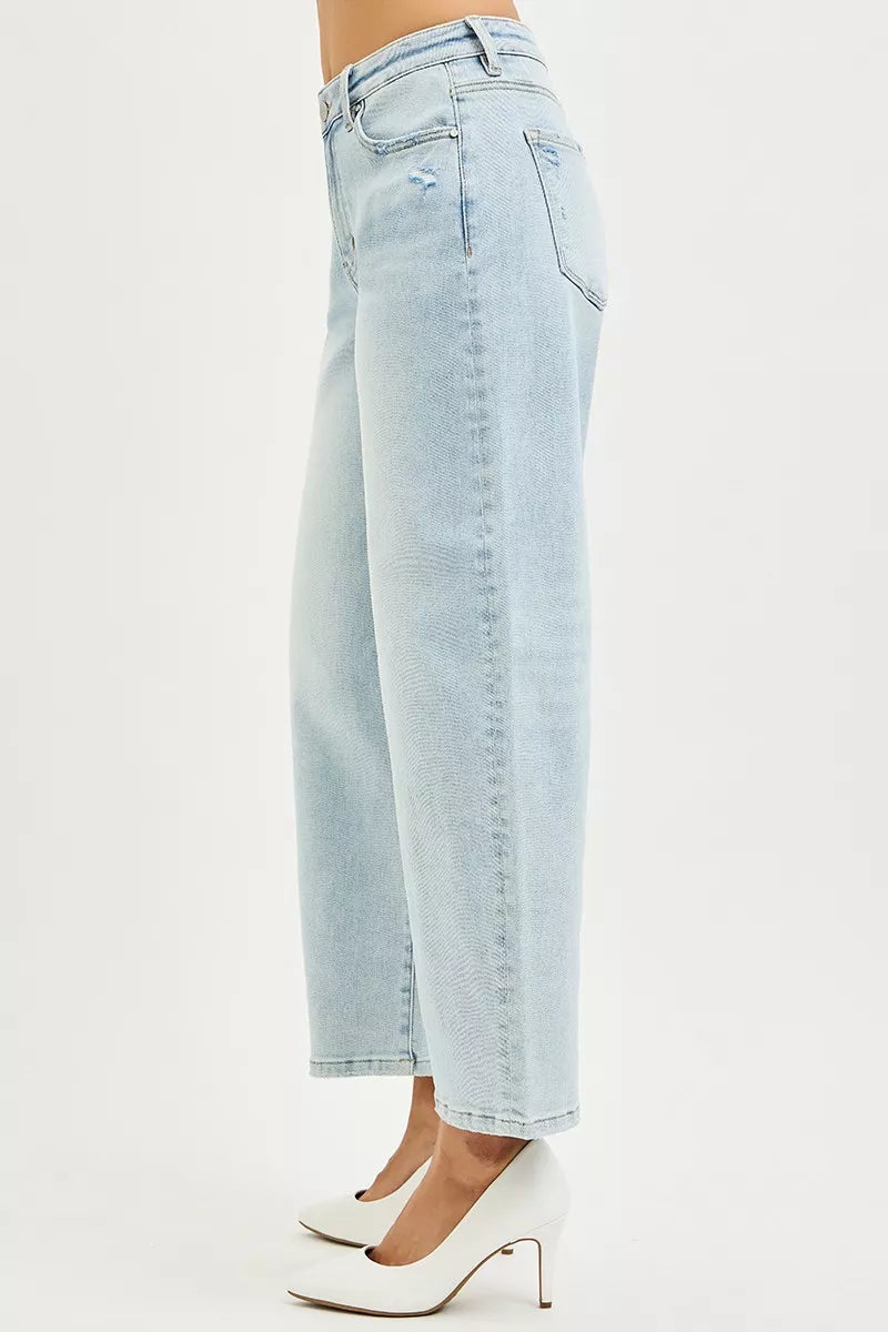 Hazel Blues® |  RISEN High Rise Crop Barrel Jeans