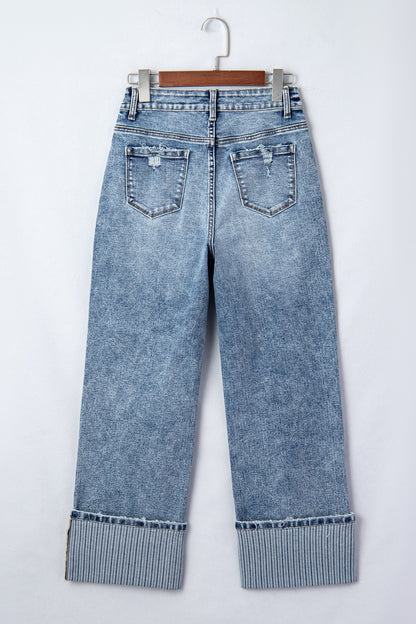 Hazel Blues® |  Ashleigh Blue Cuffed Straight Loose Jeans
