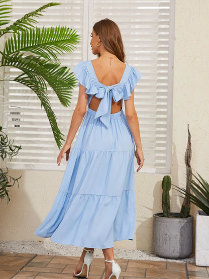 Hazel Blues® |  Flutter Sleeve Cutout Summer Midi Dress