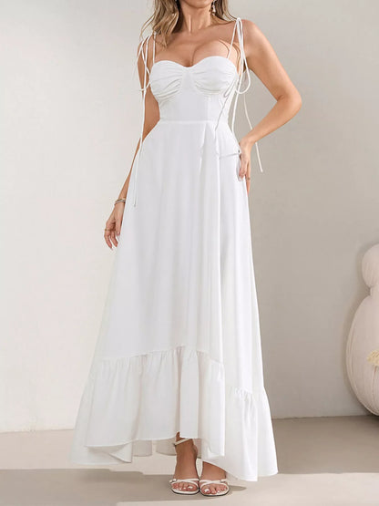 Hazel Blues® |  Sweetheart Neck Tie-Strap Ruffle Hem Maxi Dress