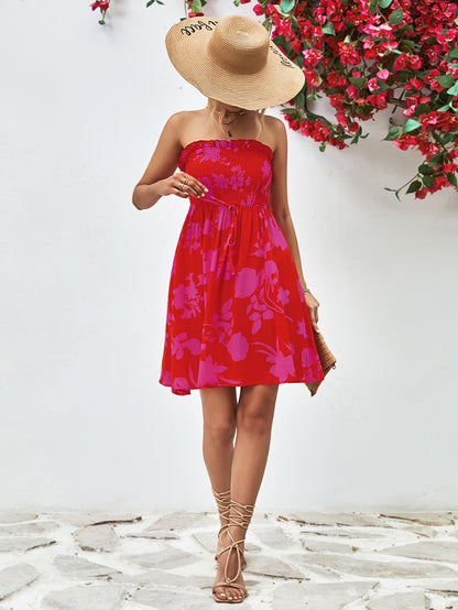 Hazel Blues® |  Floral Frill Trim Strapless Smocked Dress