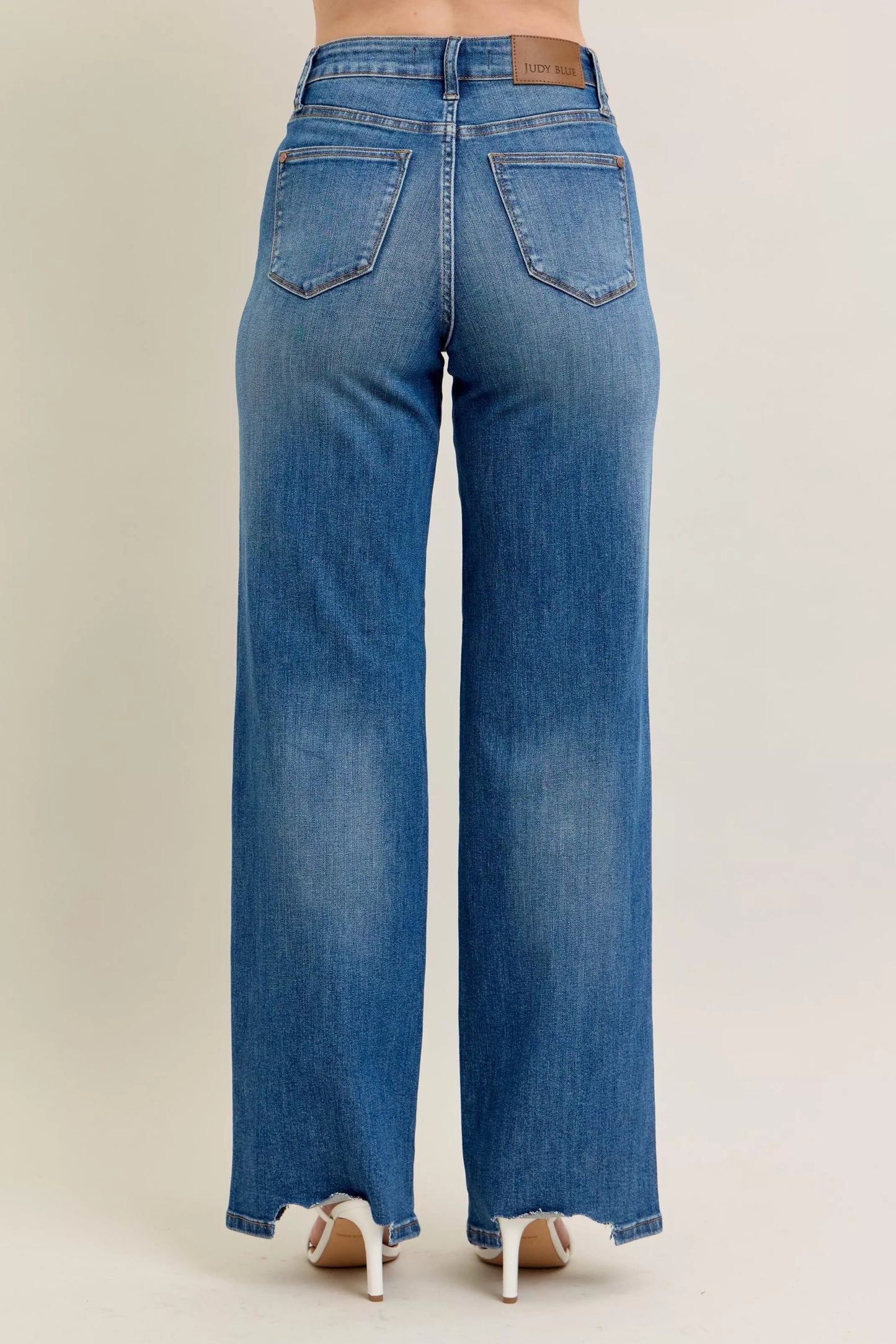 Hazel Blues® | Judy Blue High Waist Tummy Control Chew Hem Destroy Wide Jeans