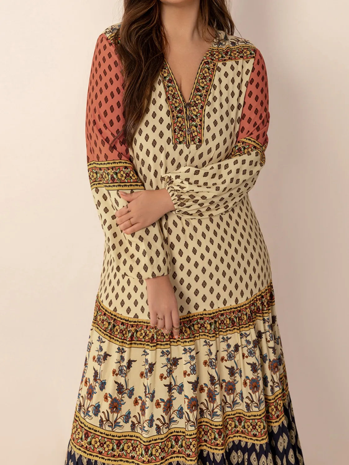 Hazel Blues® |  Printed V-Neck Balloon Sleeve Maxi Dress
