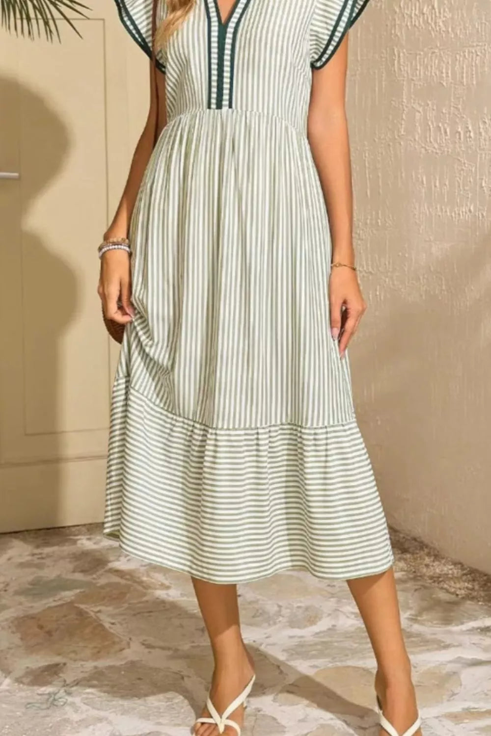 Hazel Blues® |  Striped Ruffle Sleeve Midi Dress