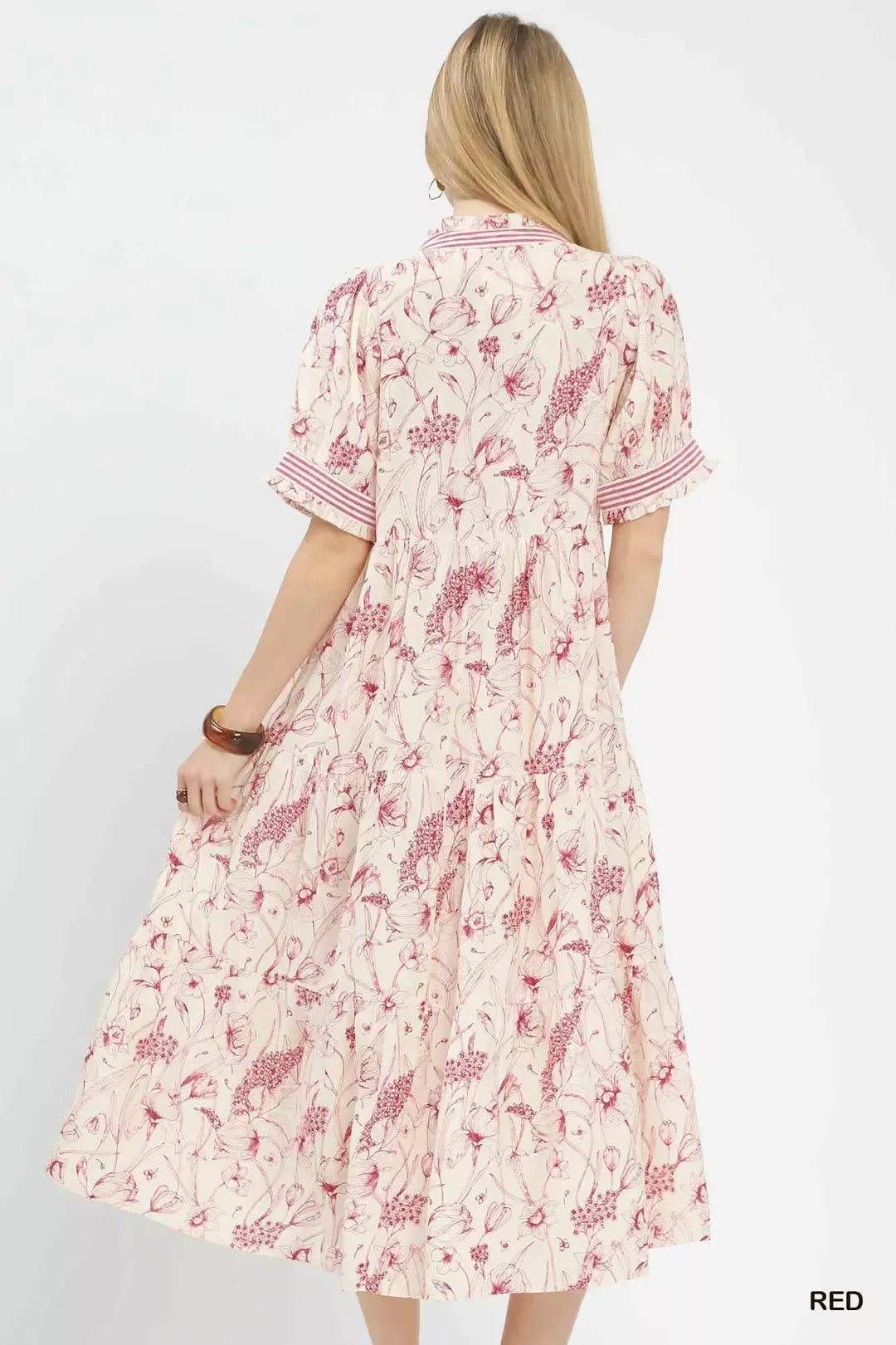 Hazel Blues® |  Umgee Floral Tiered Midi Dress with Ruffle Trim