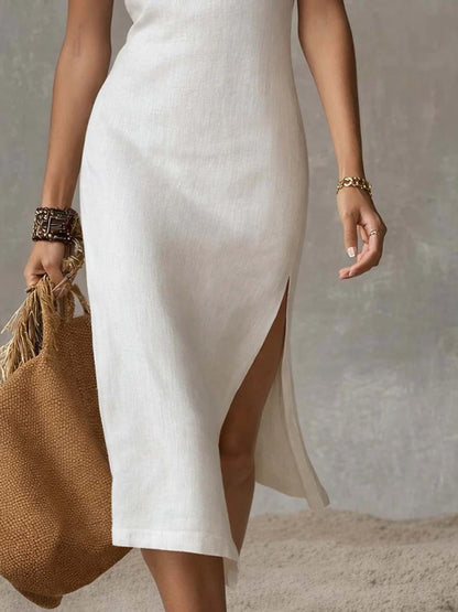 Hazel Blues® | Sleeveless Mock Neck Slit Midi Dress