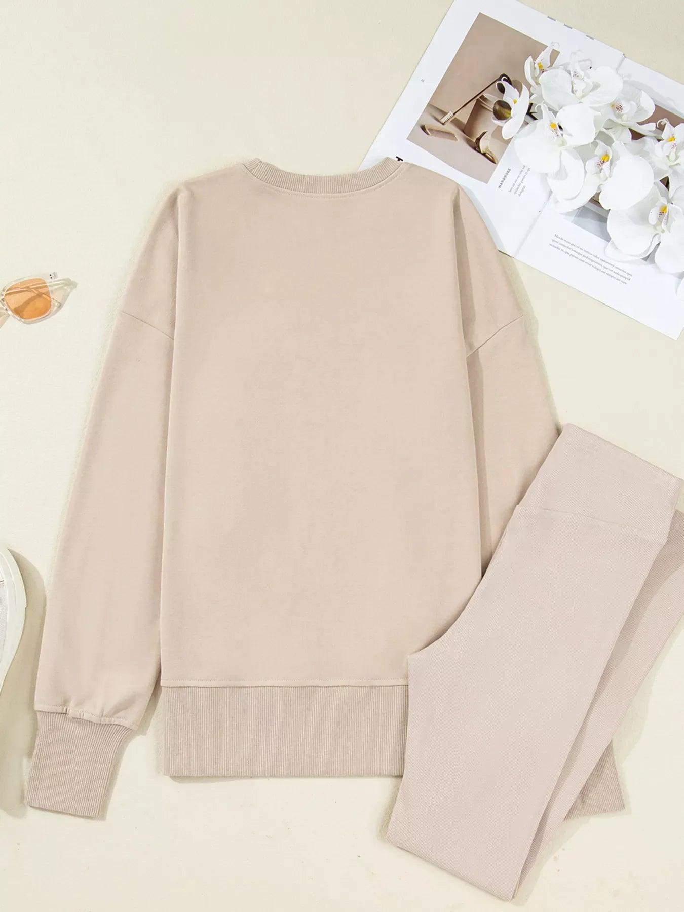 Hazel Blues® |  Solid Color Oversize Slit Sweatshirt and Ribbed Leggings 2pcs Set