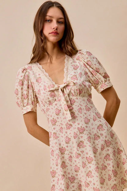 Hazel Blues® |  SO ME Floral Lace Trimed  Short Sleeves Mini Dress