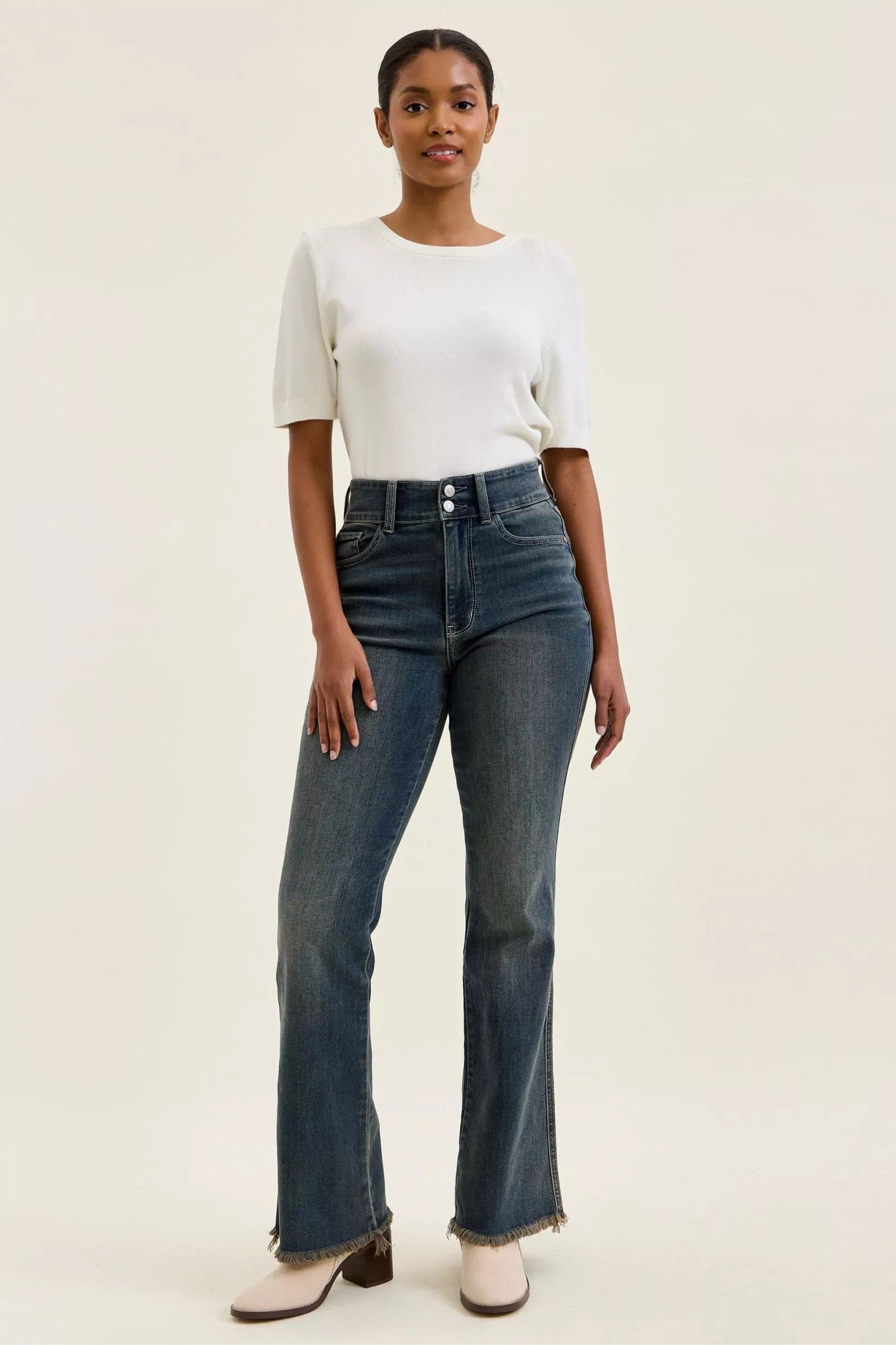 Hazel Blues® |  Judy Blue High Waist Double Button Frayed Hem Jeans