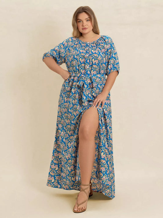 Hazel Blues® | Floral Print Maxi Dress with Side Slit