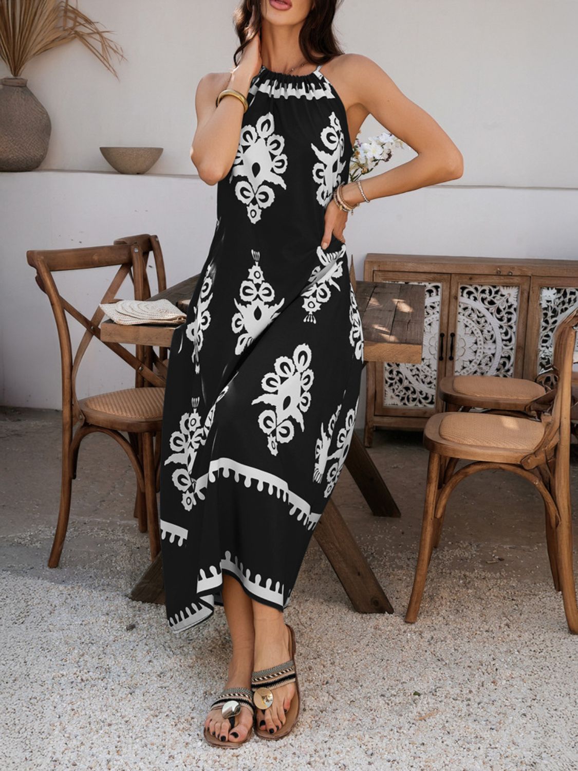 Hazel Blues® |  Devine Grecian Neck Printed Maxi Dress