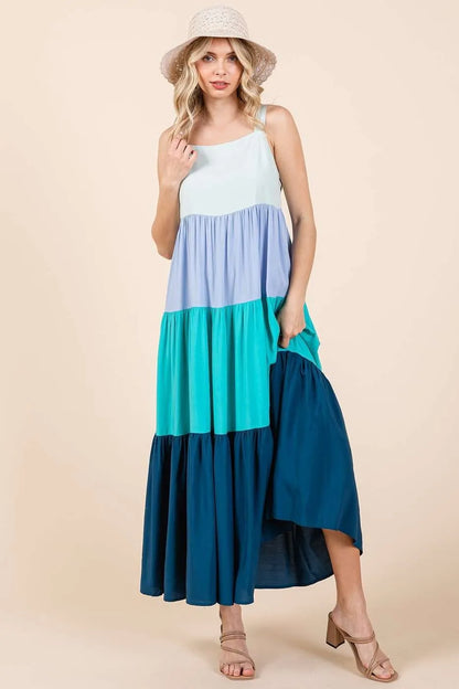 Hazel Blues® |  Mittoshop Color Block Tiered Pull-On Maxi Dress