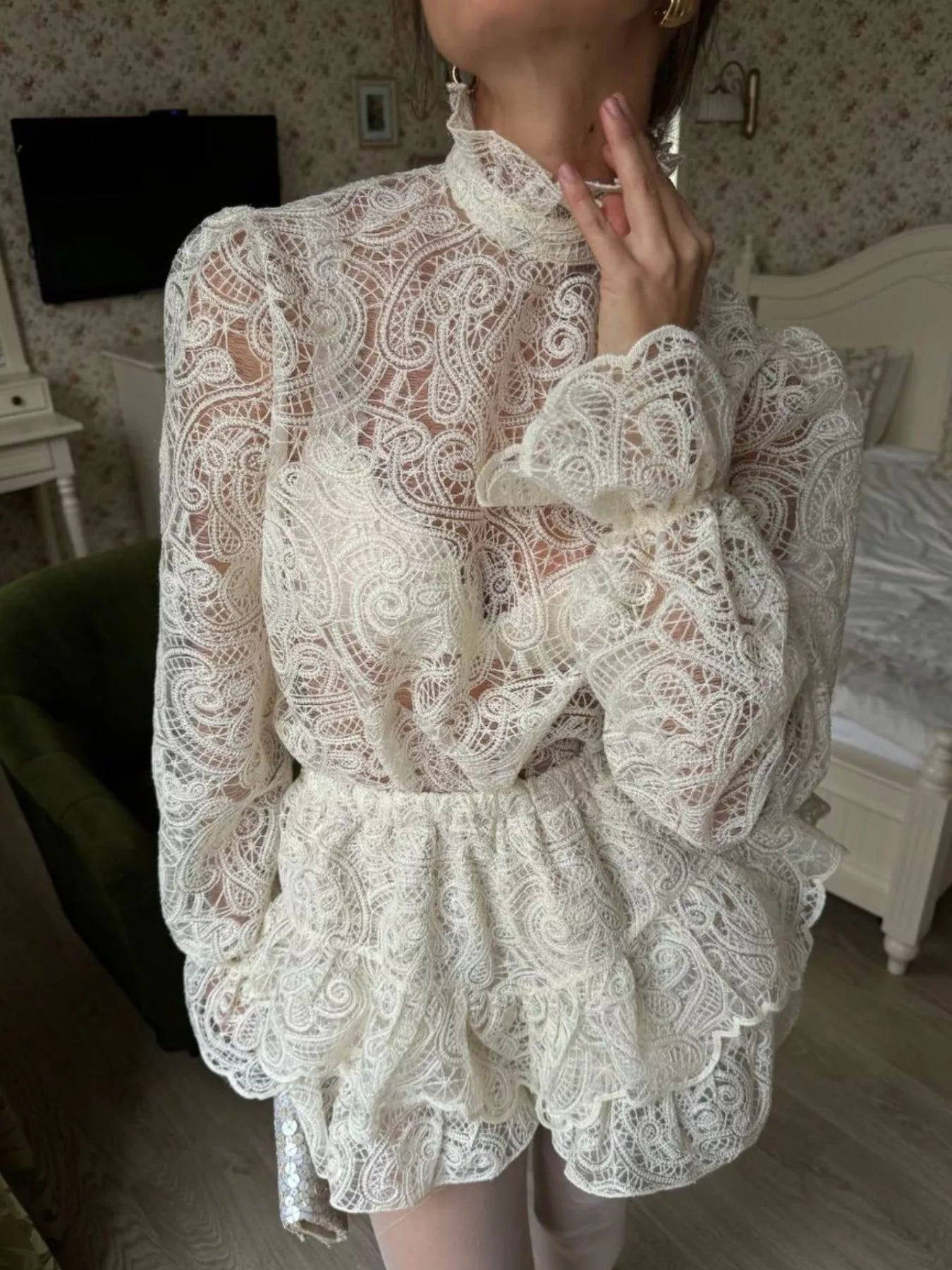 Hazel Blues® |  Lace Long Sleeve Top and Skirt Set