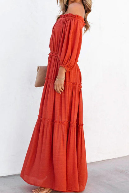 Hazel Blues® |  Cutout Frill Off-Shoulder Maxi Dress