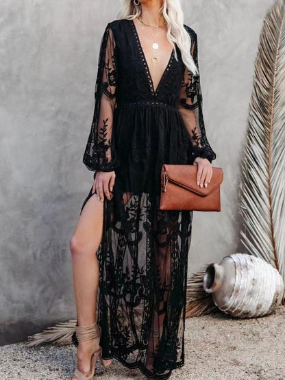 Hazel Blues® |  Floral Lace Slit Maxi Dress
