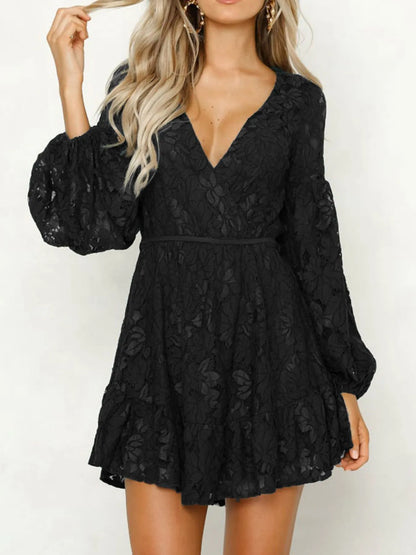 Hazel Blues® |  Lace V-Neck Long Sleeve Mini Dress