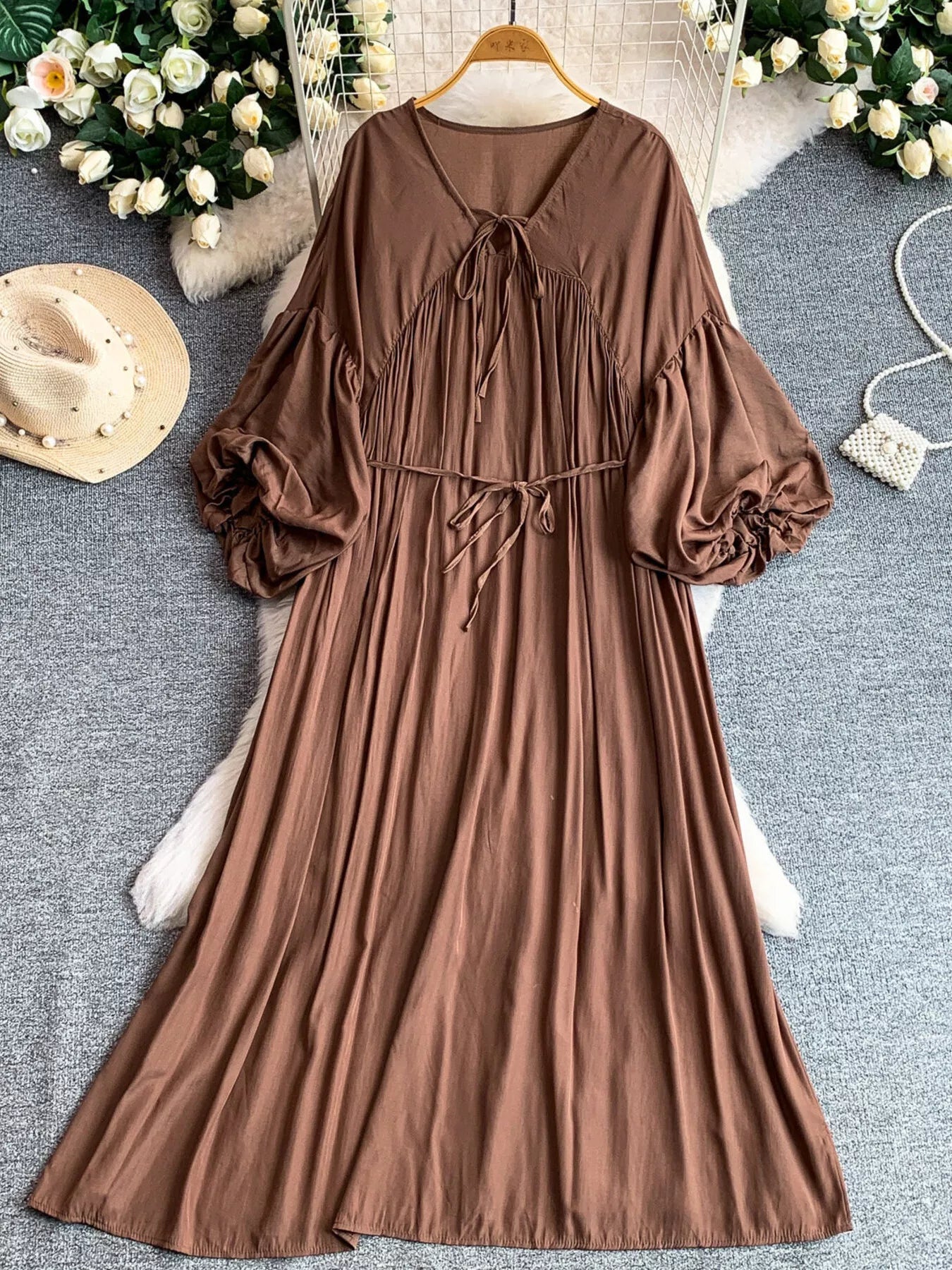 Hazel Blues® |  Balloon Sleeve Tie-Waist Dress