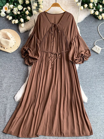 Hazel Blues® |  Balloon Sleeve Tie-Waist Dress