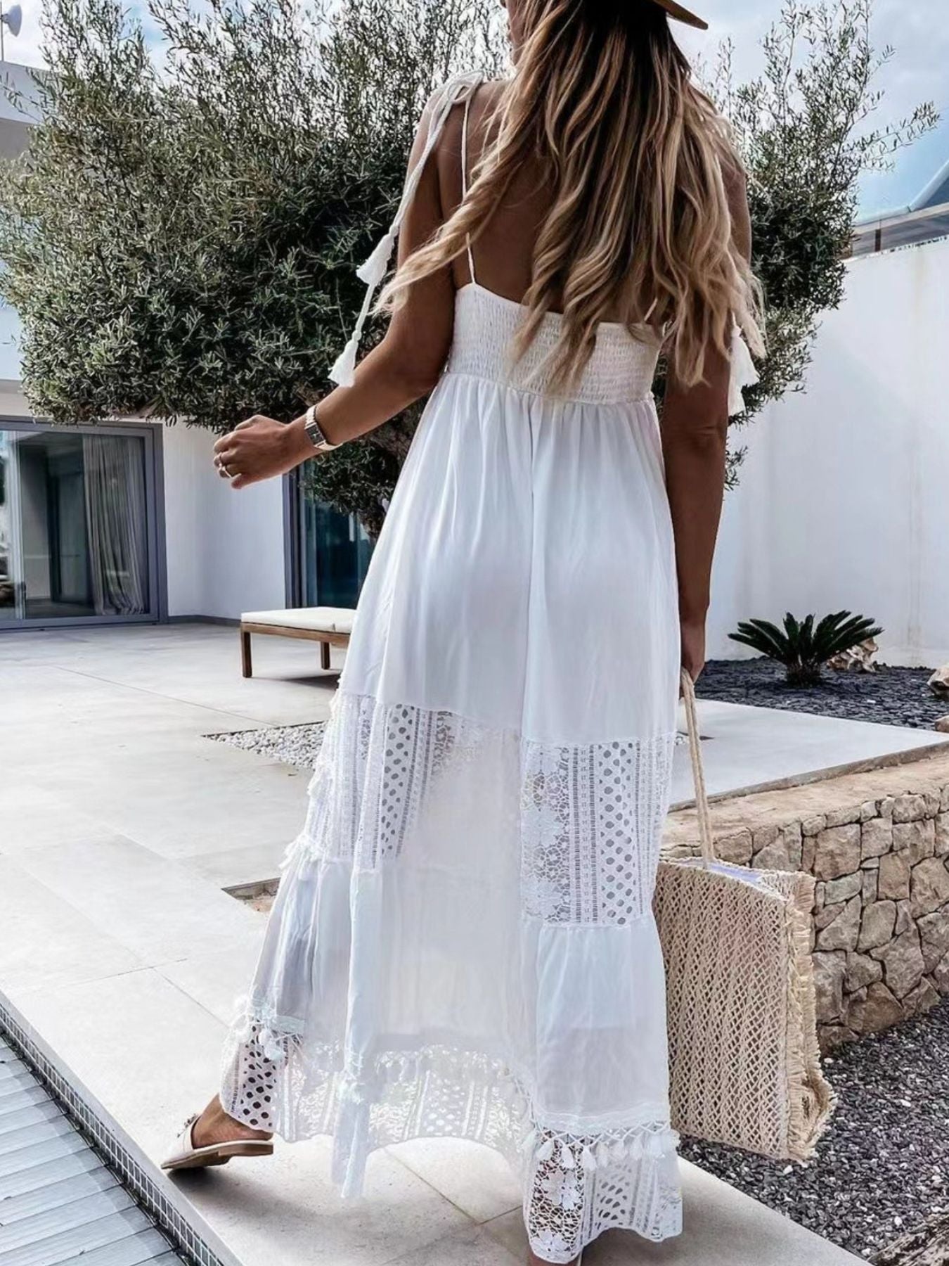 Hazel Blues® | Bohemian Crochet Trimmed Cami Dress with Tassel Trim