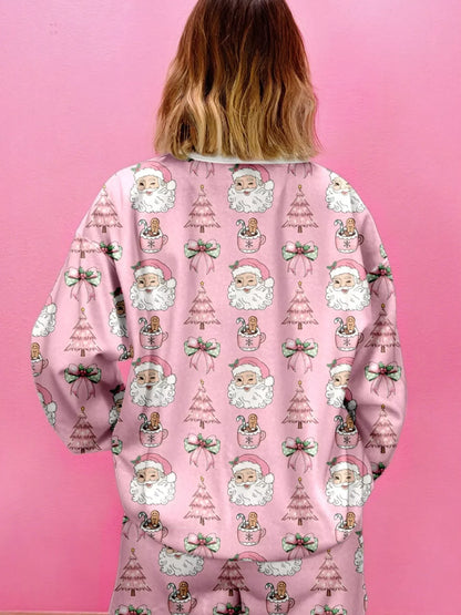 Hazel Blues® |  Christmas Santa Print Round Neck Top and Shorts Lounge Set