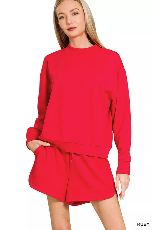 Hazel Blues® |  Zenana Scuba Long Sleeve Sweatshirt and Shorts Set