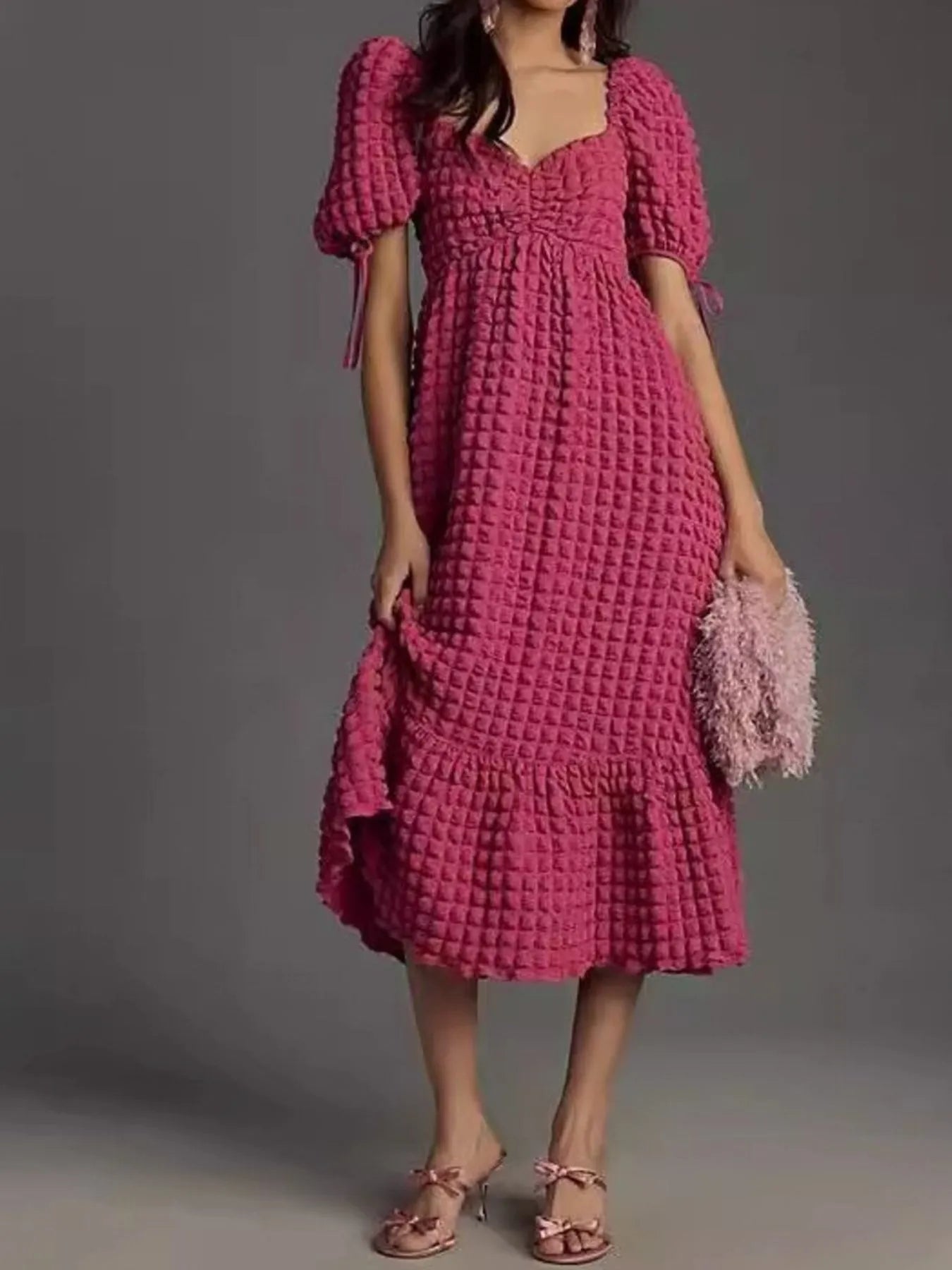 Hazel Blues® |  Textured Sweetheart Neck Short Sleeve Dress