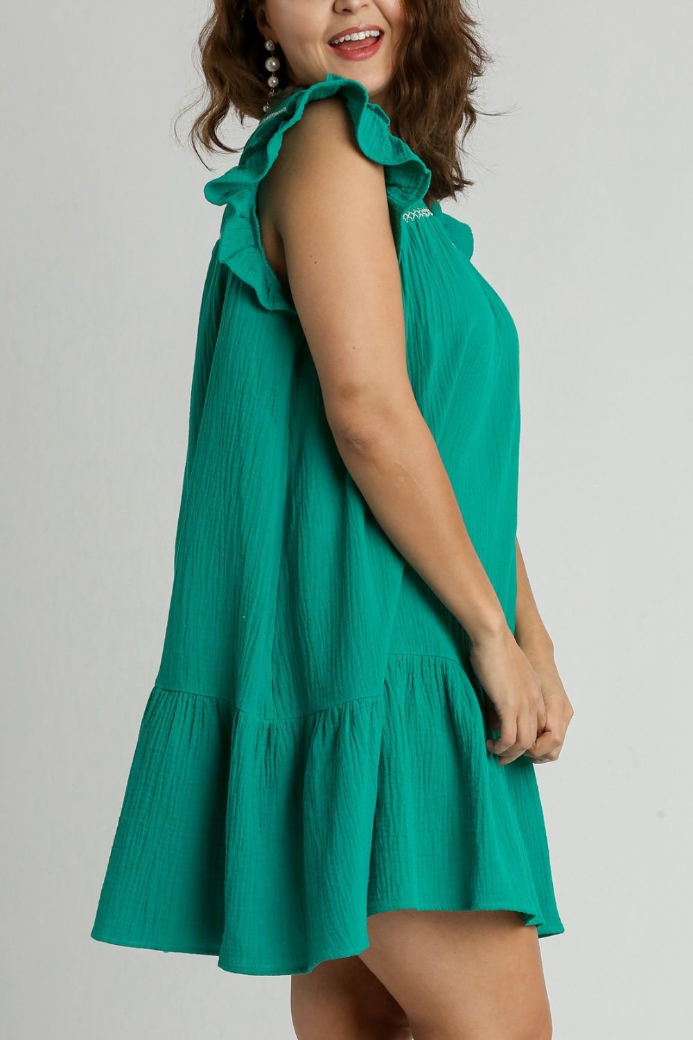 Hazel Blues® | Umgee Smocked Contrast Stitching Ruffle Cap Sleeve Round Neck Dress