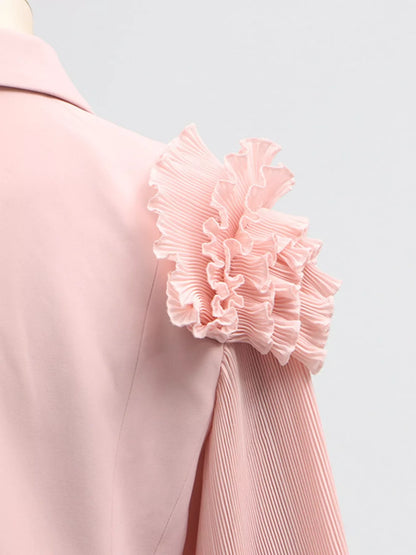 Hazel Blues® |  Frill Lapel Collar Top and Pleated Skirt Set