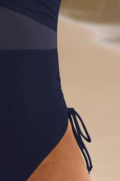 Hazel Blues® | Drawstring Ruched V-Neck One-Piece Swimwear