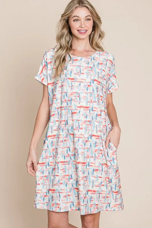 Hazel Blues® |  BOMBOM Printed Round Neck Short Sleeve Tee Dress
