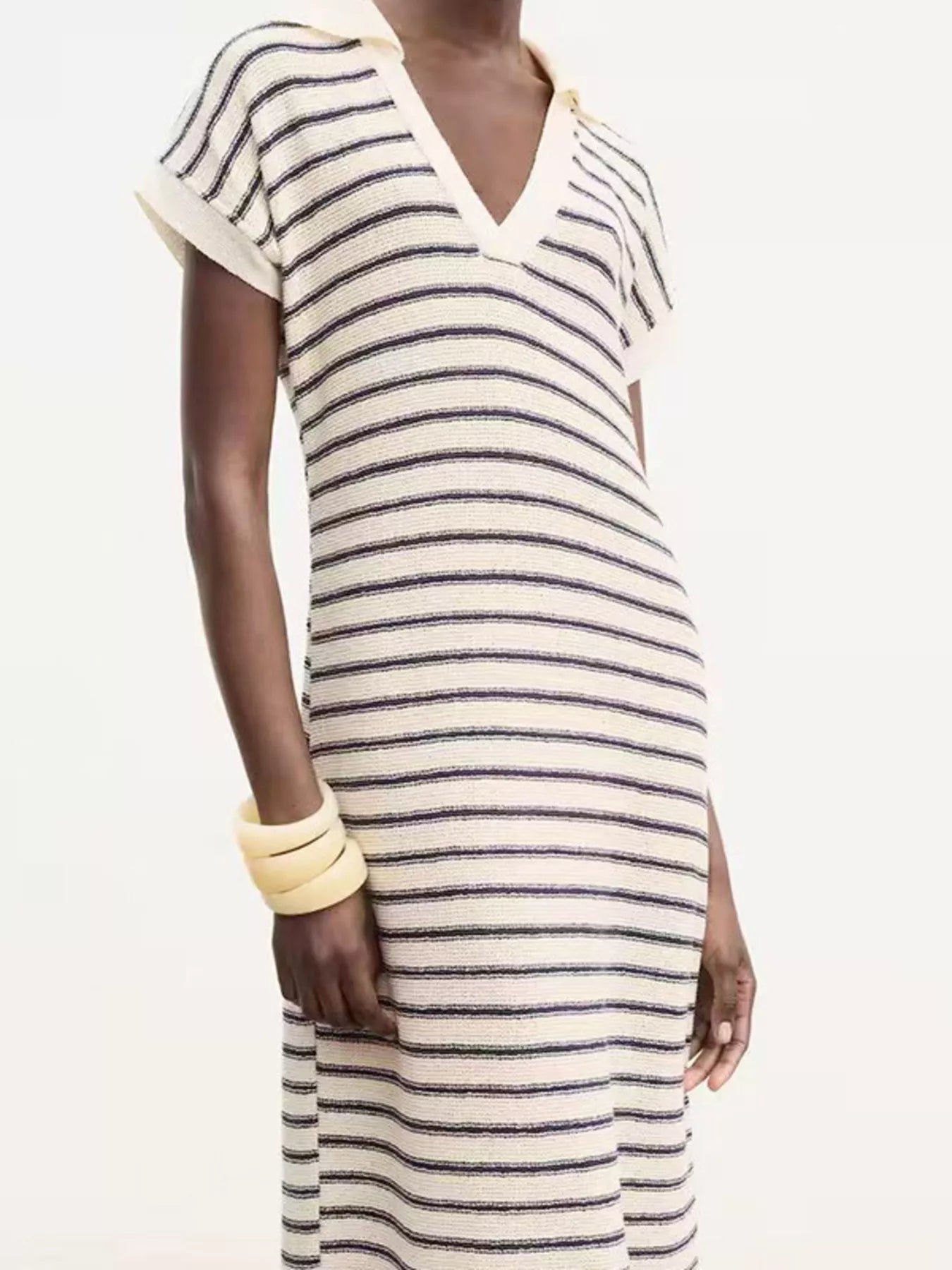 Hazel Blues® |  Striped Slit Short Sleeve Maxi Dress