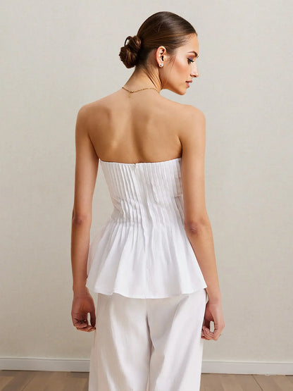Hazel Blues® |  Strapless Peplum Top and Wide Leg Pants Set