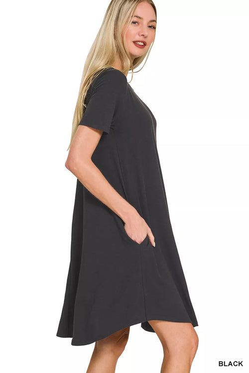 Hazel Blues® |  Zenana Short Sleeve Round Hem A-line Dress with Side Pockets