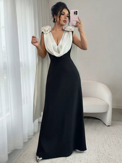 Hazel Blues® |  Floral Applique Two Tone Maxi Dress