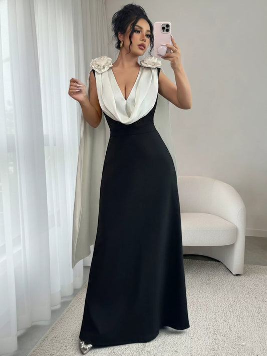 Hazel Blues® |  Floral Applique Two Tone Maxi Dress