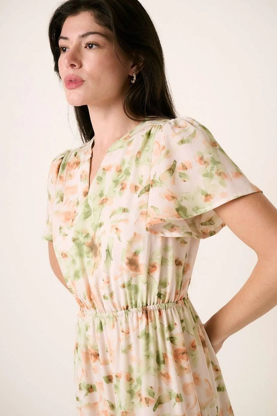Hazel Blues® |  Mittoshop Flower Print Flutter Sleeve V Slit Maxi Dress
