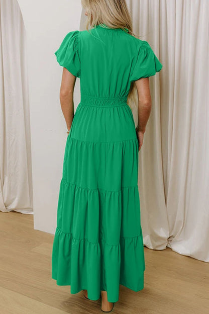 Hazel Blues® |  Elegant Ruffled Tiered Puff Sleeve Maxi Dress