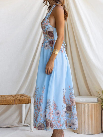 Hazel Blues® |  Floral Print Halter Neck Maxi Dress