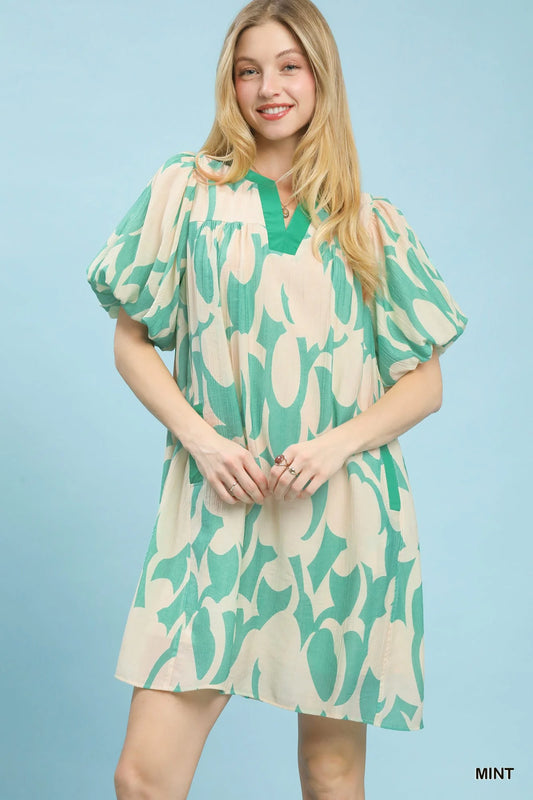 Hazel Blues® |  Umgee Abstract Print Puff Sleeve Shift Dress