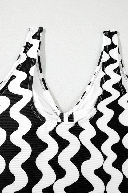 Hazel Blues® | Tied Front Contrast Striped One-Piece Swimsuit