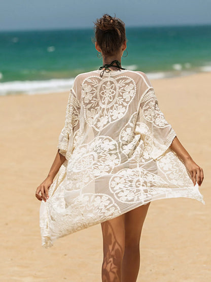 Hazel Blues® | Floral Lace Sheer Kimono Cover-Up