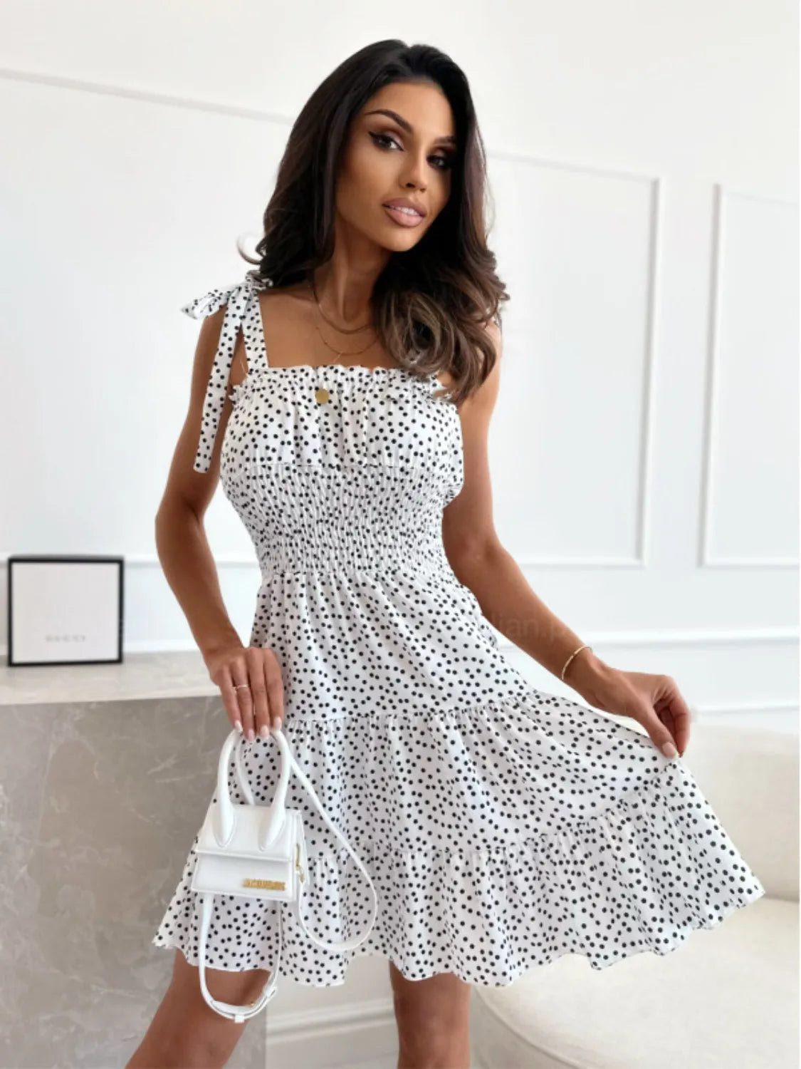 Hazel Blues® |  Polka Dot Square Neck Mini Cami Dress