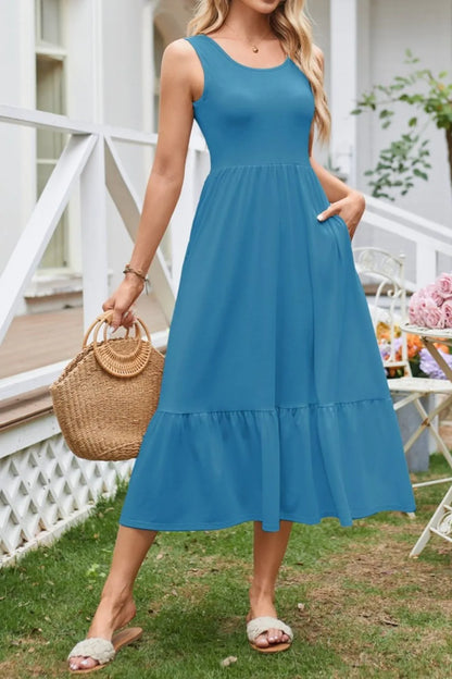 Hazel Blues® |  Round Neck Wide Strap Tank Dress