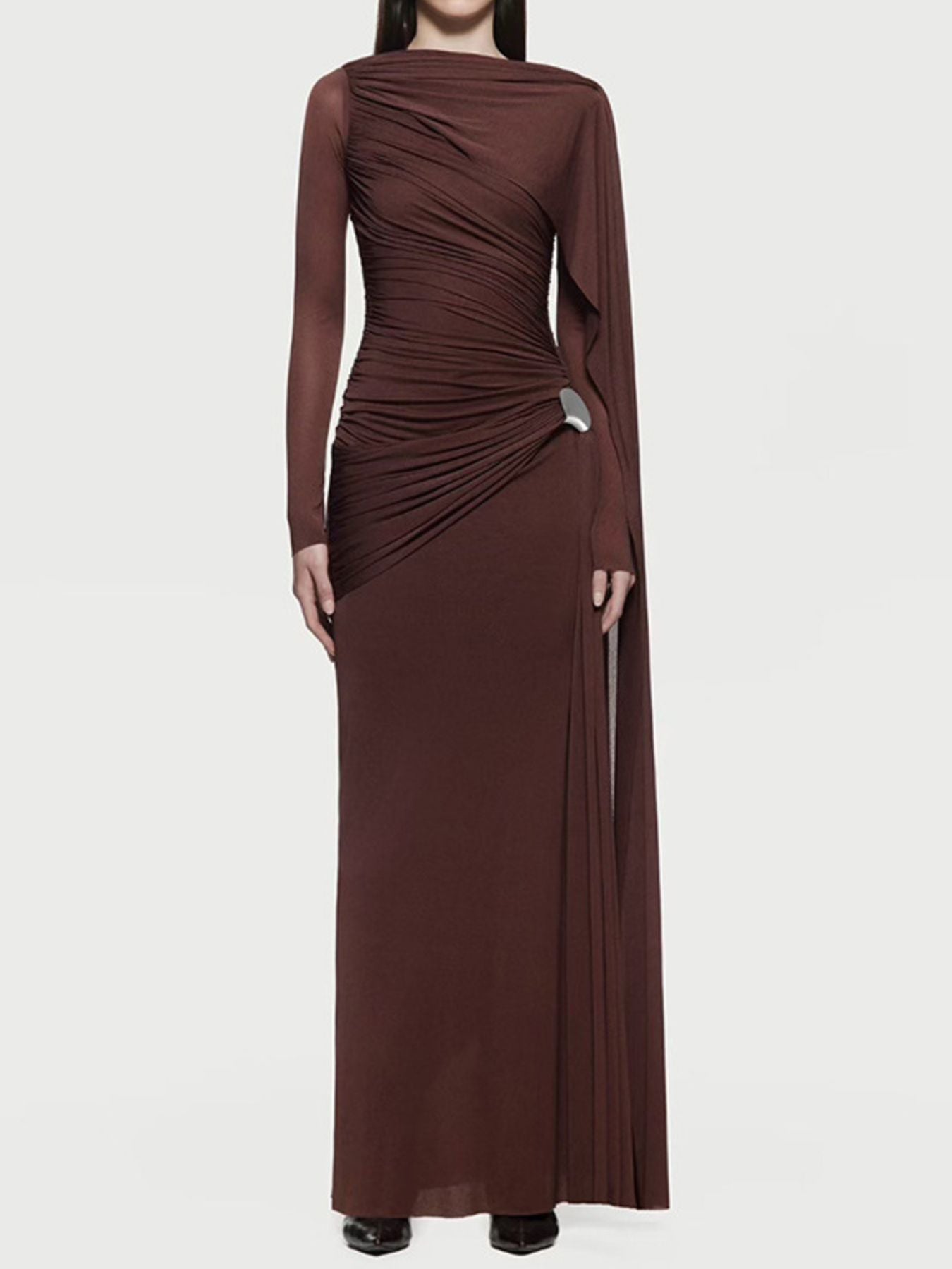 Hazel Blues® |  Ruched Draped Long Sleeve Maxi Dress