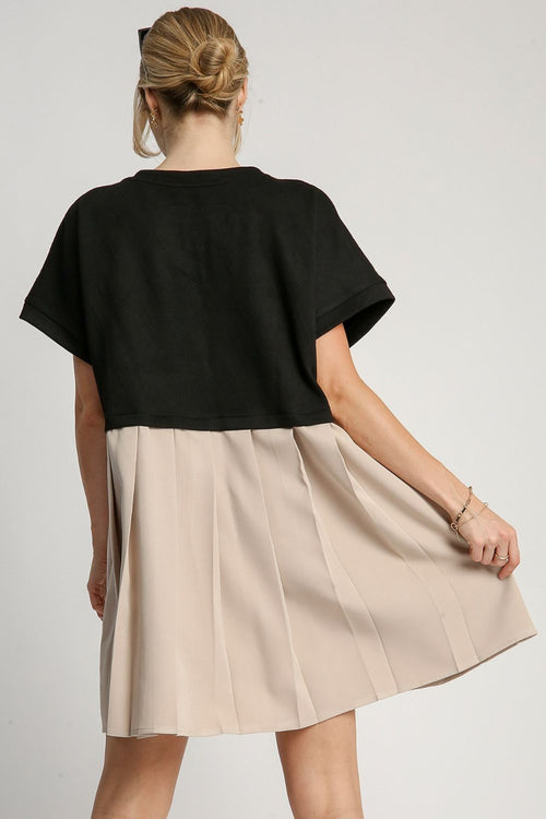 Hazel Blues® | Umgee Round Neck Pleated Dress with Side Pockets